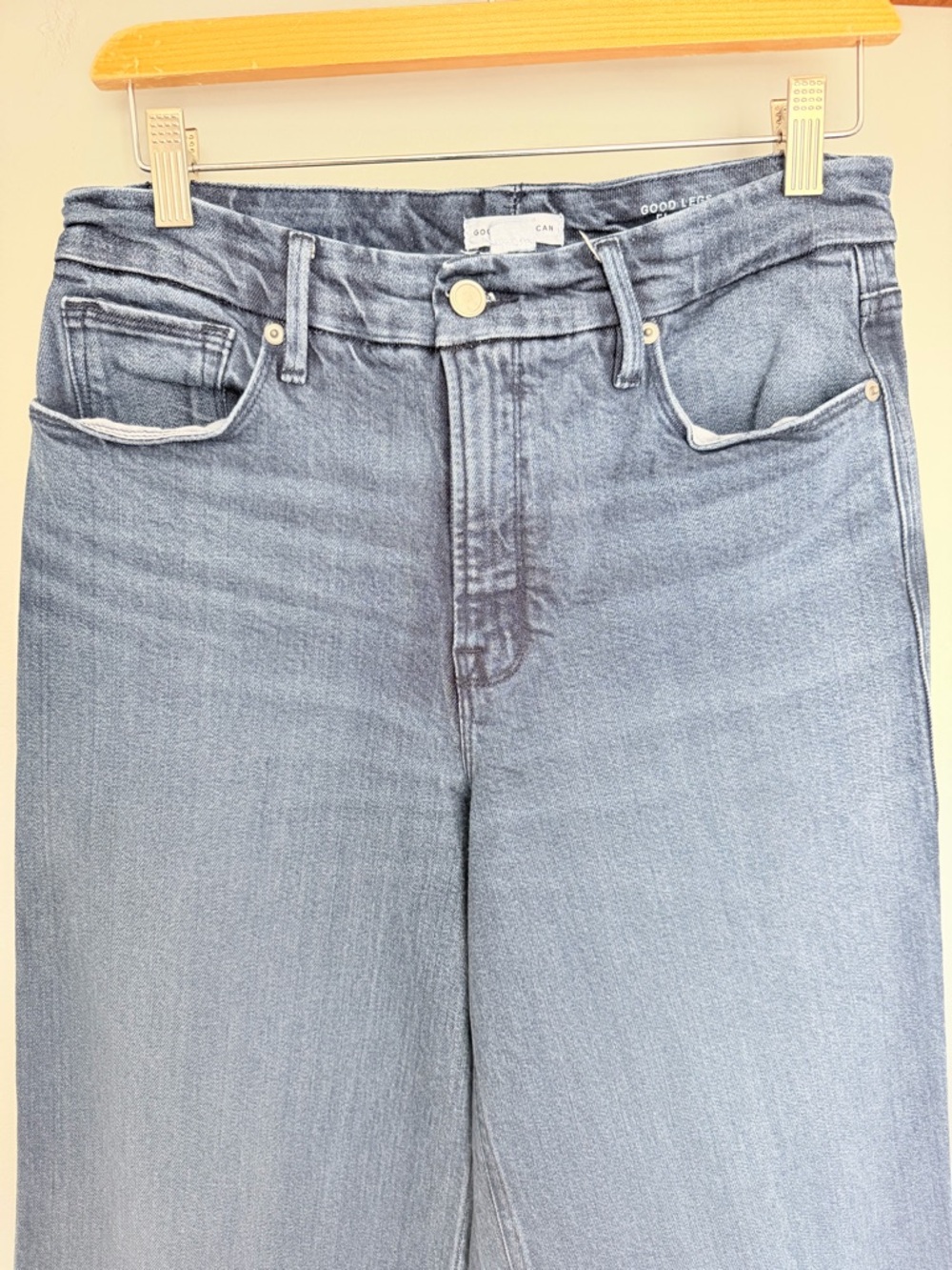Good American "Soft Tech Good Skate" Indigo Blue Denim High Waist Wide Leg Jean - Picture 4 of 16